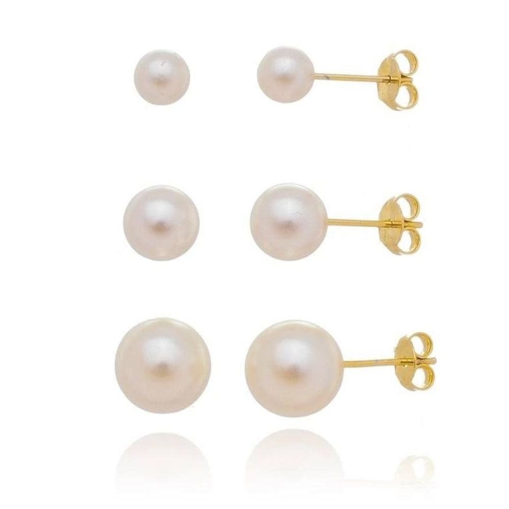 Brinco Trio De Pérolas Banhado A Ouro 18K
