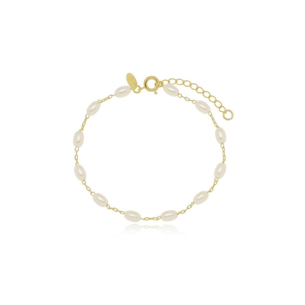Pulseira Pérola Baguete Banhada A Ouro 18K