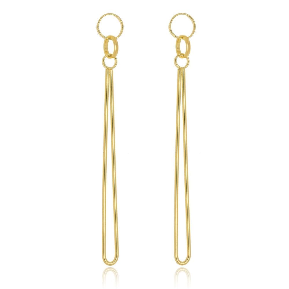 Brinco Longo Liso Banhado A Ouro 18K