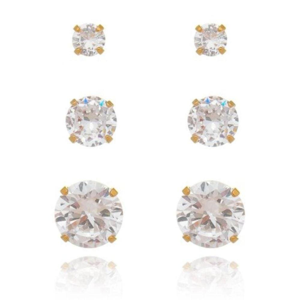 Brinco Trio De Ponto De Luz Banhado A Ouro 18K