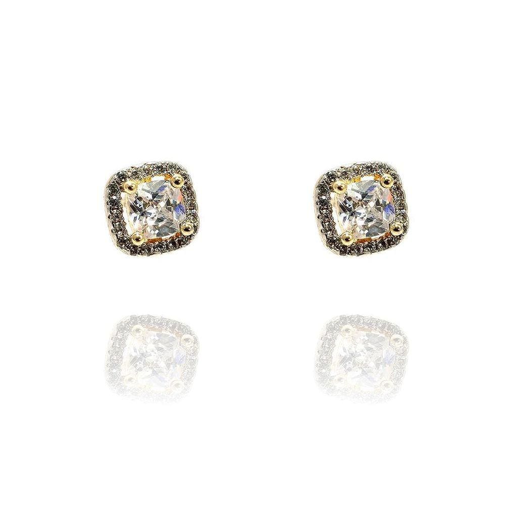 Brinco Zircônia Quadrado Banhado A Ouro 18K