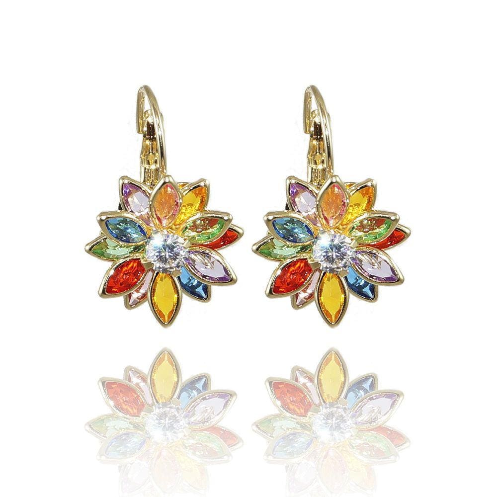 Brinco Flor Colorida Gancho Banhado A Ouro 18K