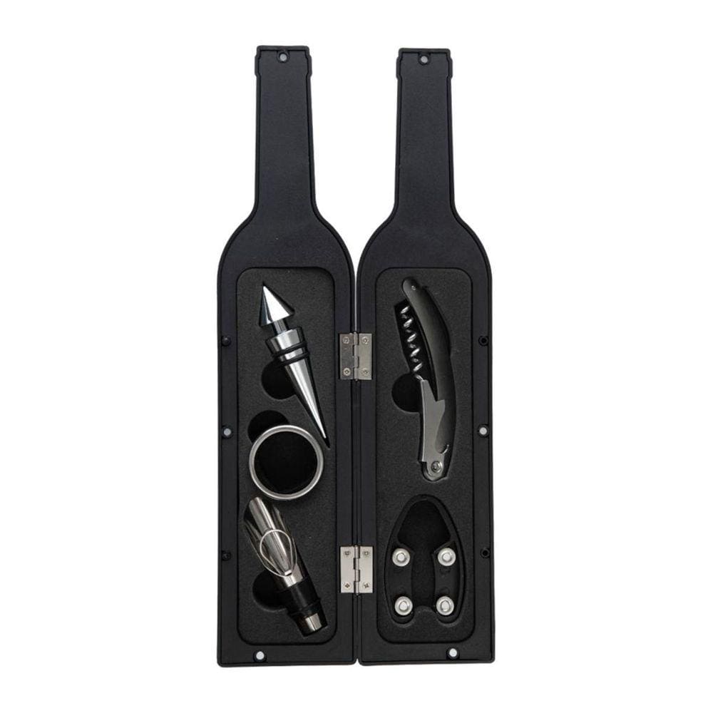 Kit Abridor Vinho Saca Rolha Inox 5 Peças Garrafa Preta