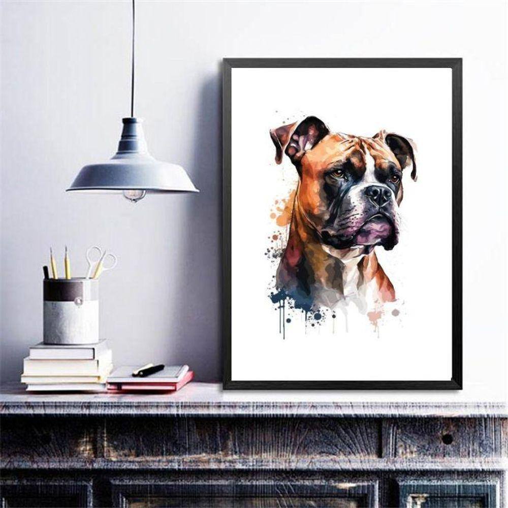 Quadro Decorativo Boxer Aquarela 33X24Cm