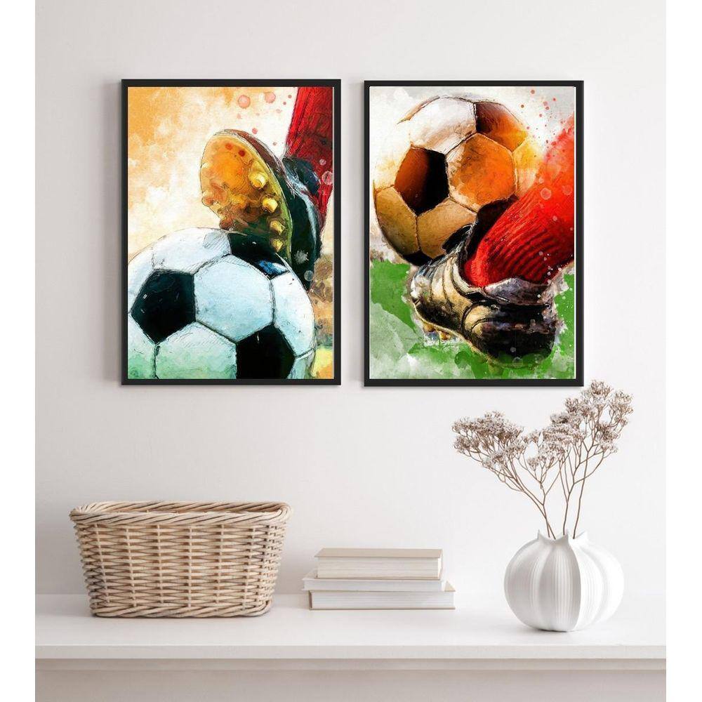 Kit 2 Quadros Aquarela Futebol- Bola E Chuteira 2 33X24Cm
