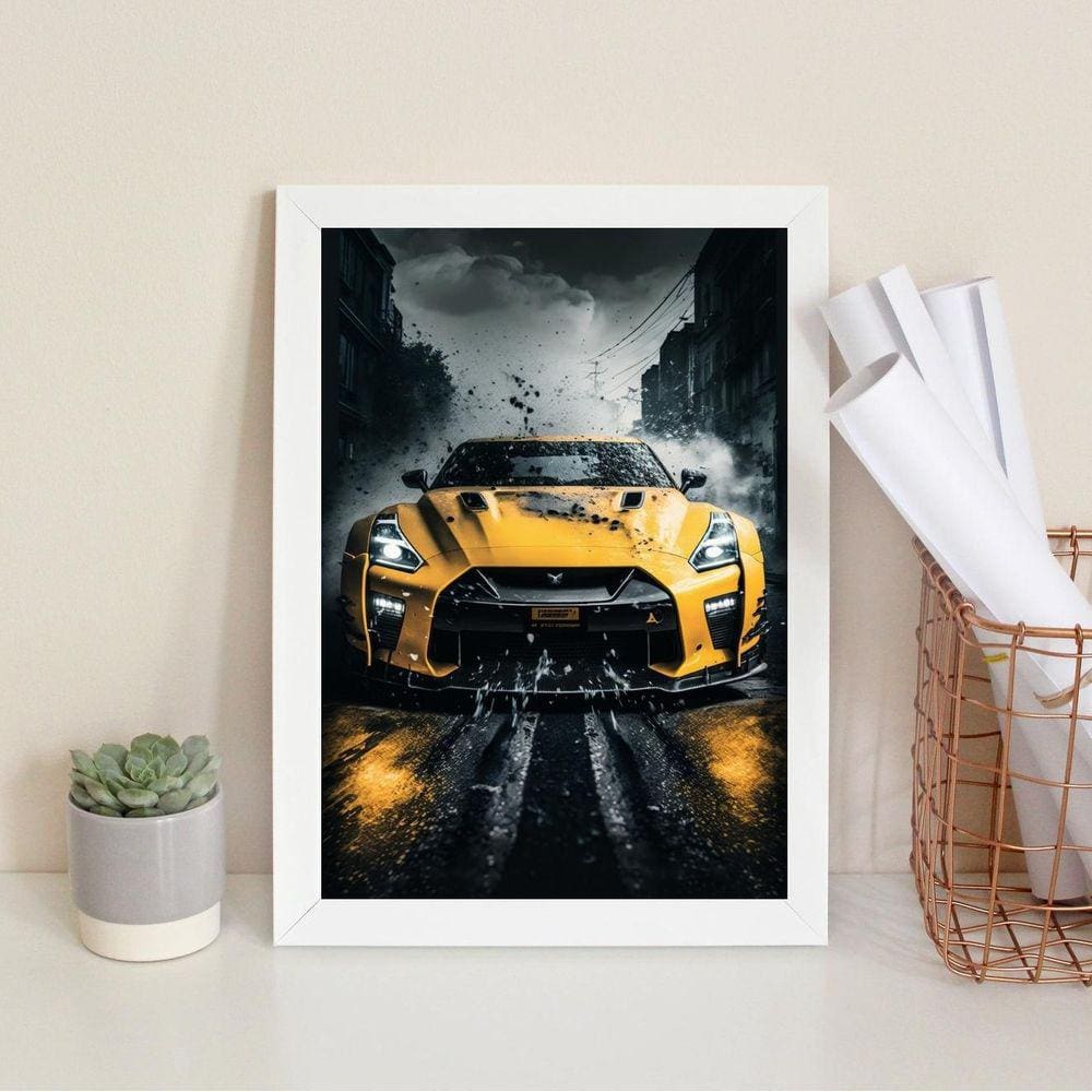 Quadro Decorativo Carro Esportivo Preto E Amarelo 45X34Cm