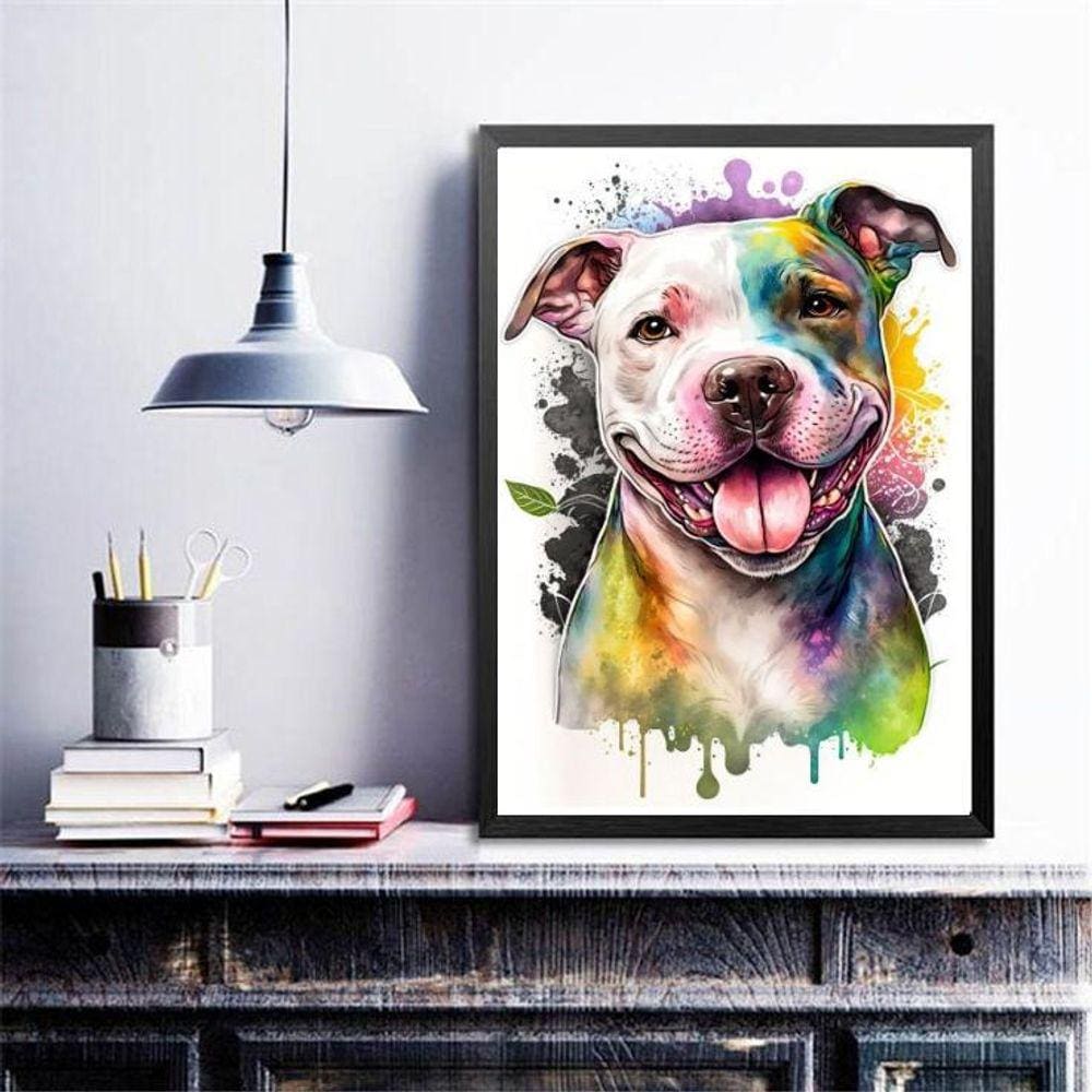 Quadro Decorativo Pitt Bull Happy Aquarela 24X18Cm - Vidro