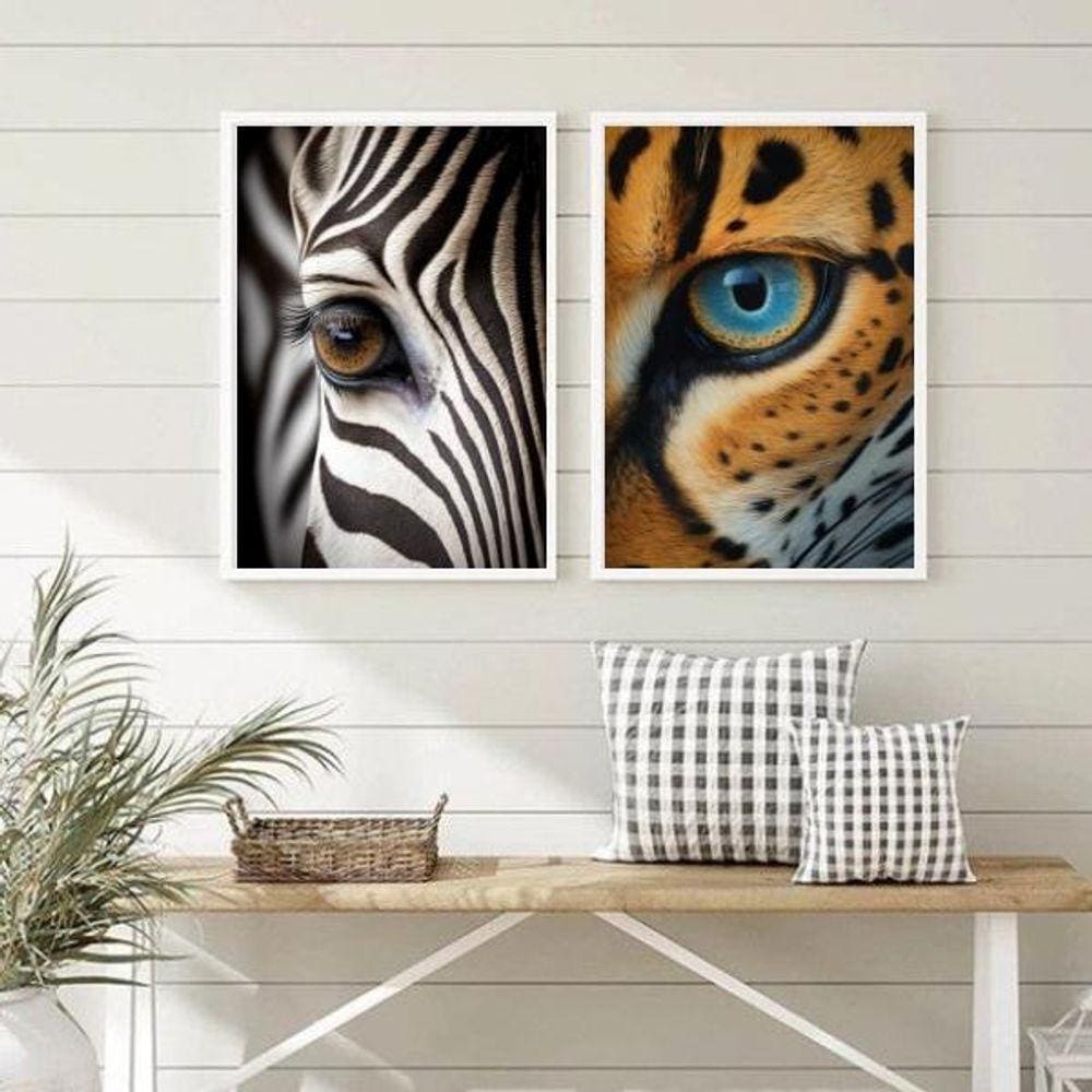 Kit 2 Quadros Decorativos Olhos De Animais 24X18Cm - Vidro
