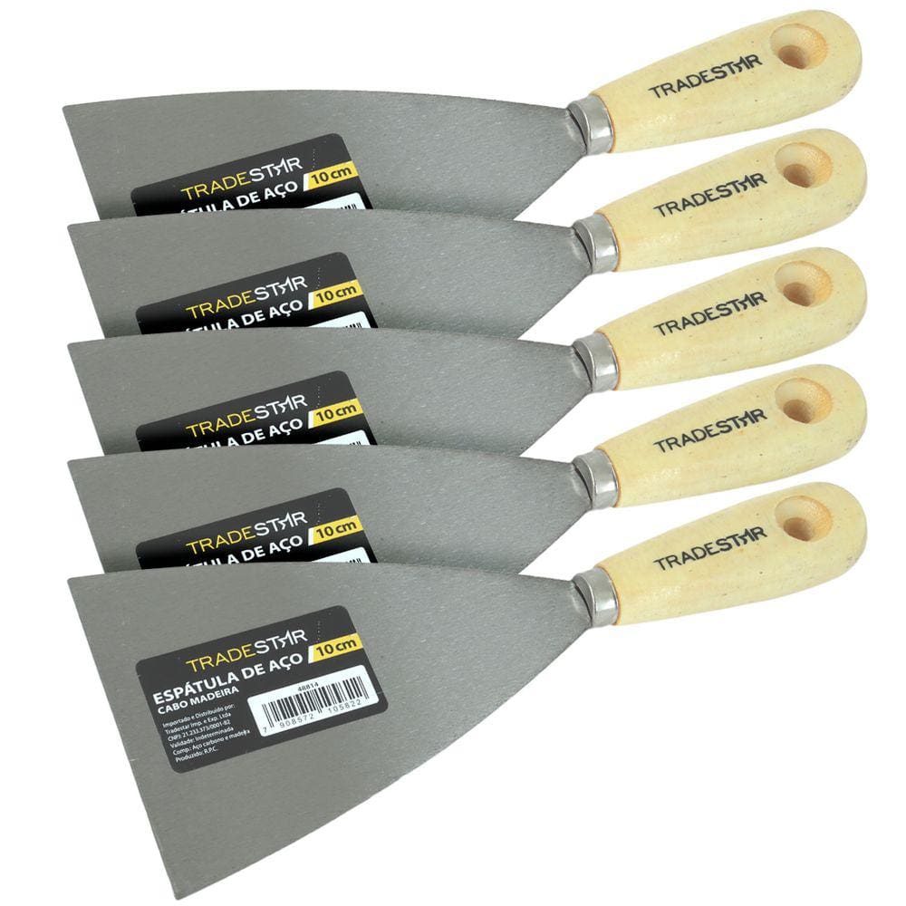 Kit 5 Espátula 10cm Aço Gesso Massa Corrida Multiuso Drywal