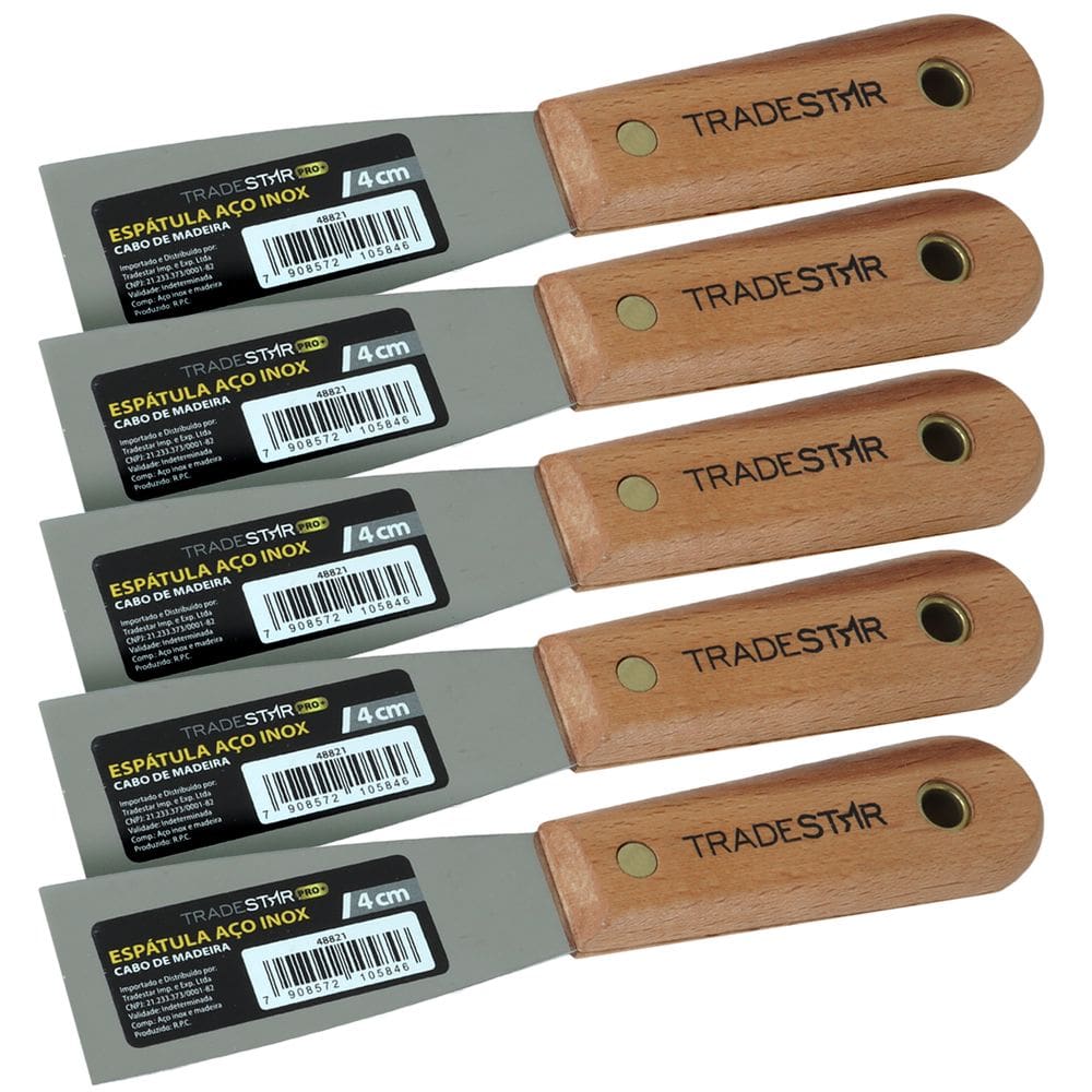 Kit 5 Espátula 4 cm Aço Inox Multiuso P/ Chapa Gesso Drywal