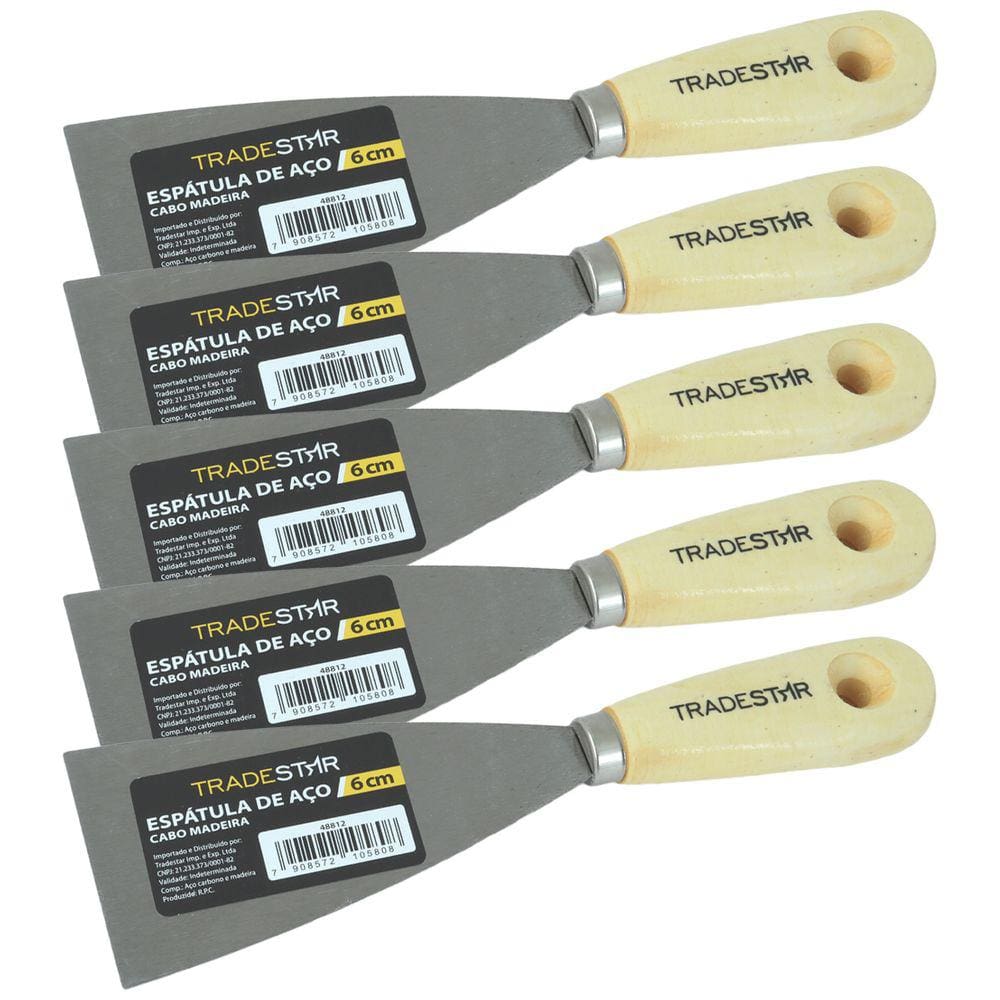 Kit 5 Espátula 6 cm Aço Gesso Massa Corrida Multiuso Drywal