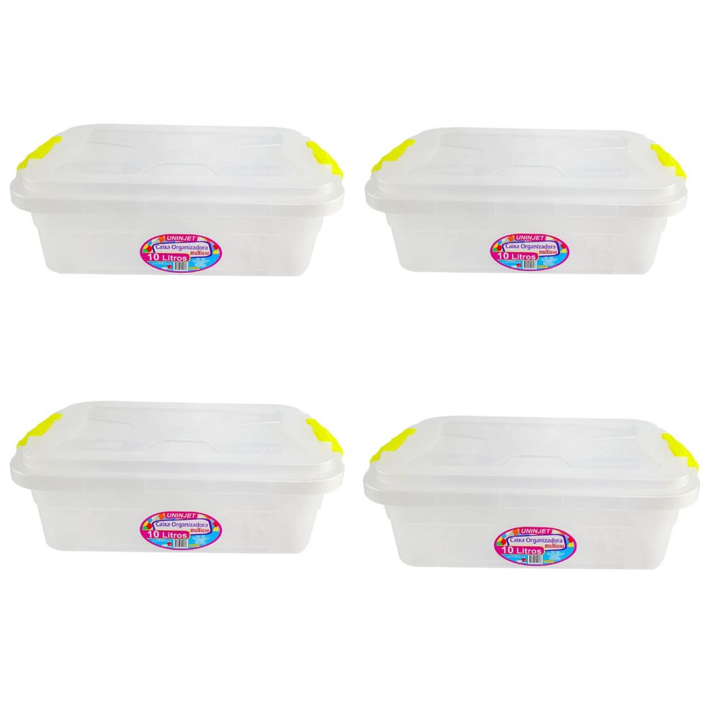 Kit 4 Caixa Cesto Organizadora Transparente Multiuso 10 Litros