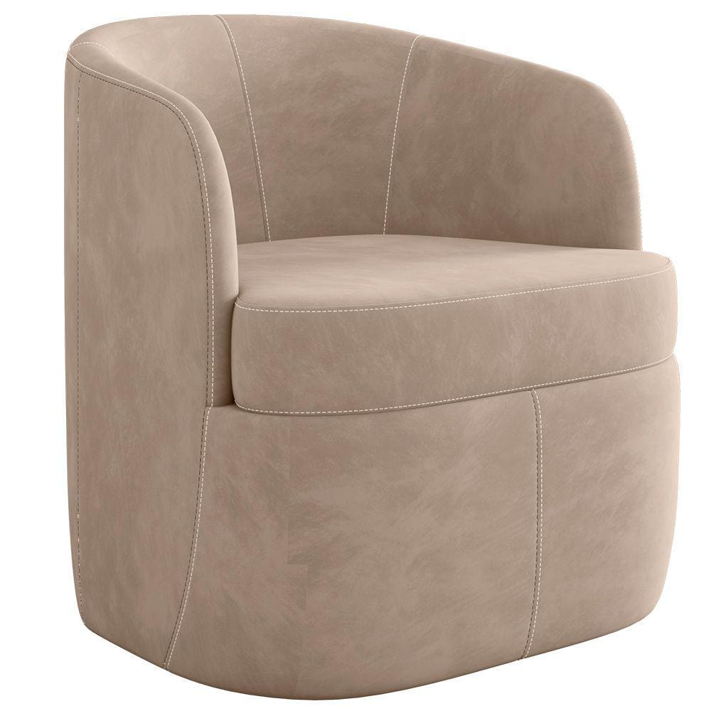 Poltrona Decorativa Giratória para Sala de Estar Siena K01 Veludo Bege - Lyam Decor