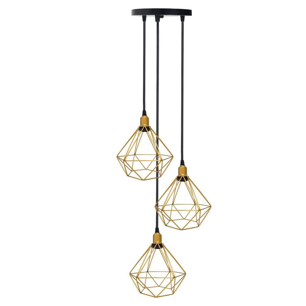 Lustre Pendente Aramado Triplo Diamante Cabo Regulável Luminária Agp Ilumini Retro
