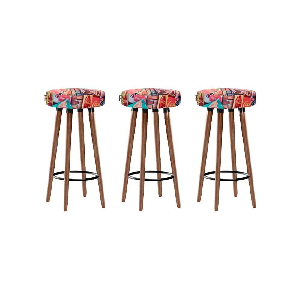 Kit 3 Banquetas Moderna Alta Roma Slim Coca Cola 70cm