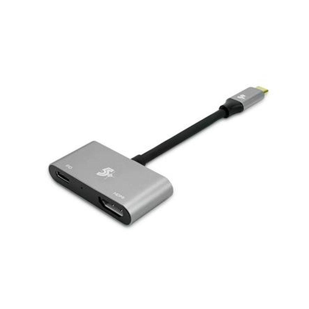 Cabo Usb-C Para Hdmi Femea + Usb-C Pd 7Cm 5+ Cinza Atc-03