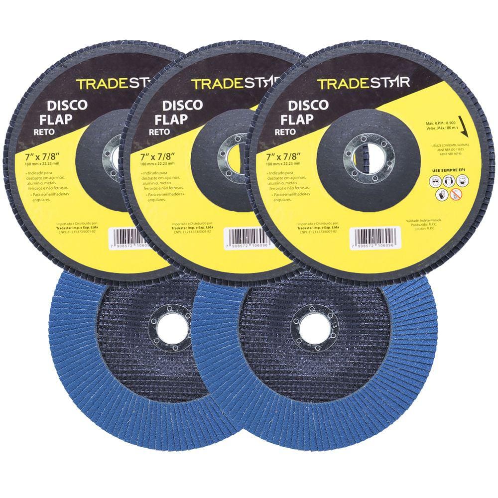 Kit Disco de Lixa Flap 7\" Pol Grão 120 Lixadeira 05 UN Reto