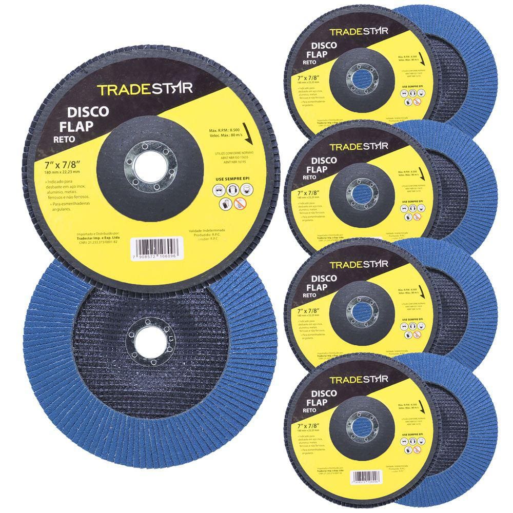 Kit Disco de Lixa Flap 7\" Pol Grão 40 Lixadeira 10 UN Reto
