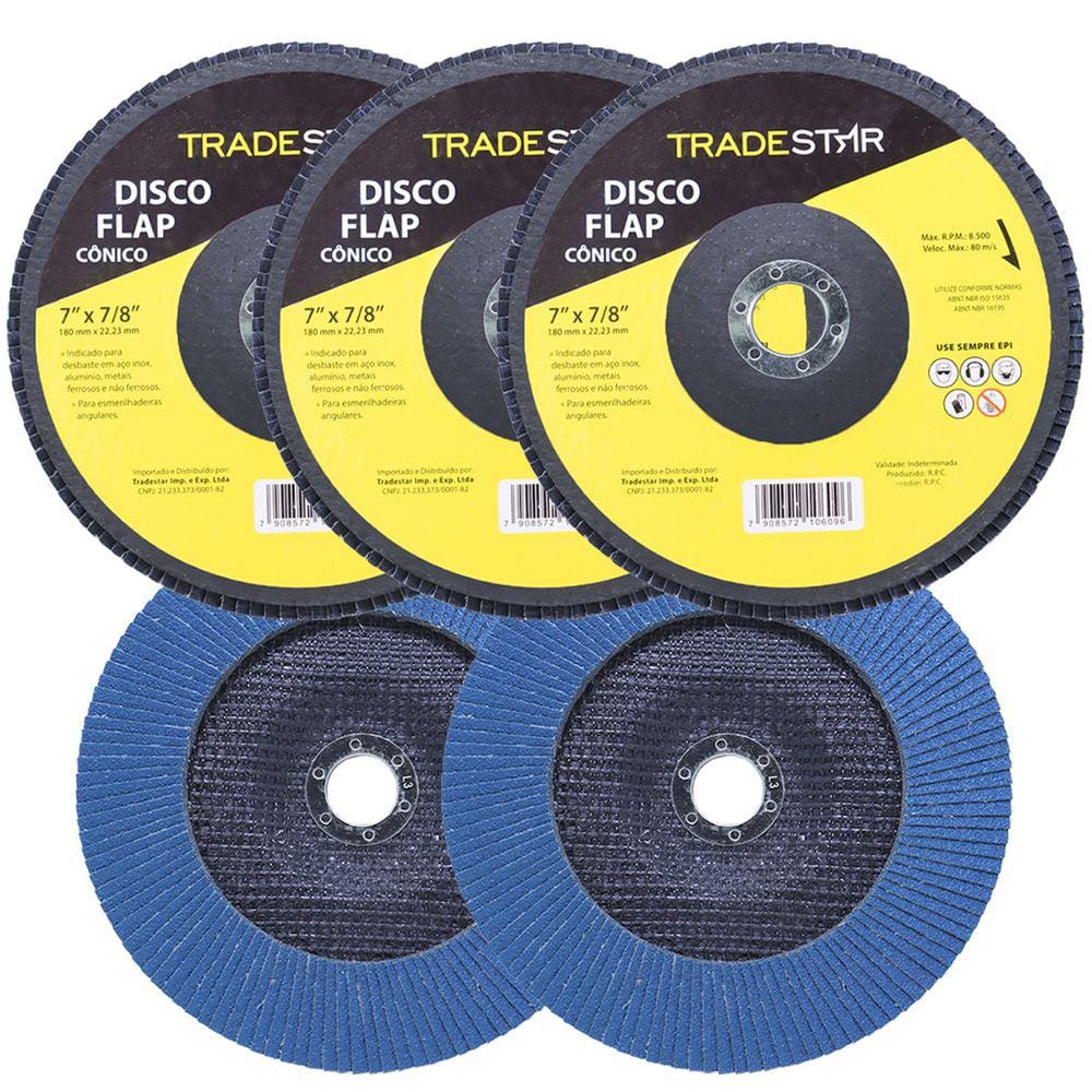 Kit Disco de Lixa Flap 7” Pol Grão 40 P/ Lixadeira 05 UN
