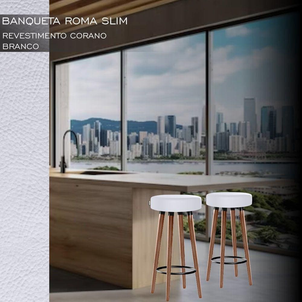 2 Bancos Banquetas Roma Slim Redonda Alta 70cm Branco