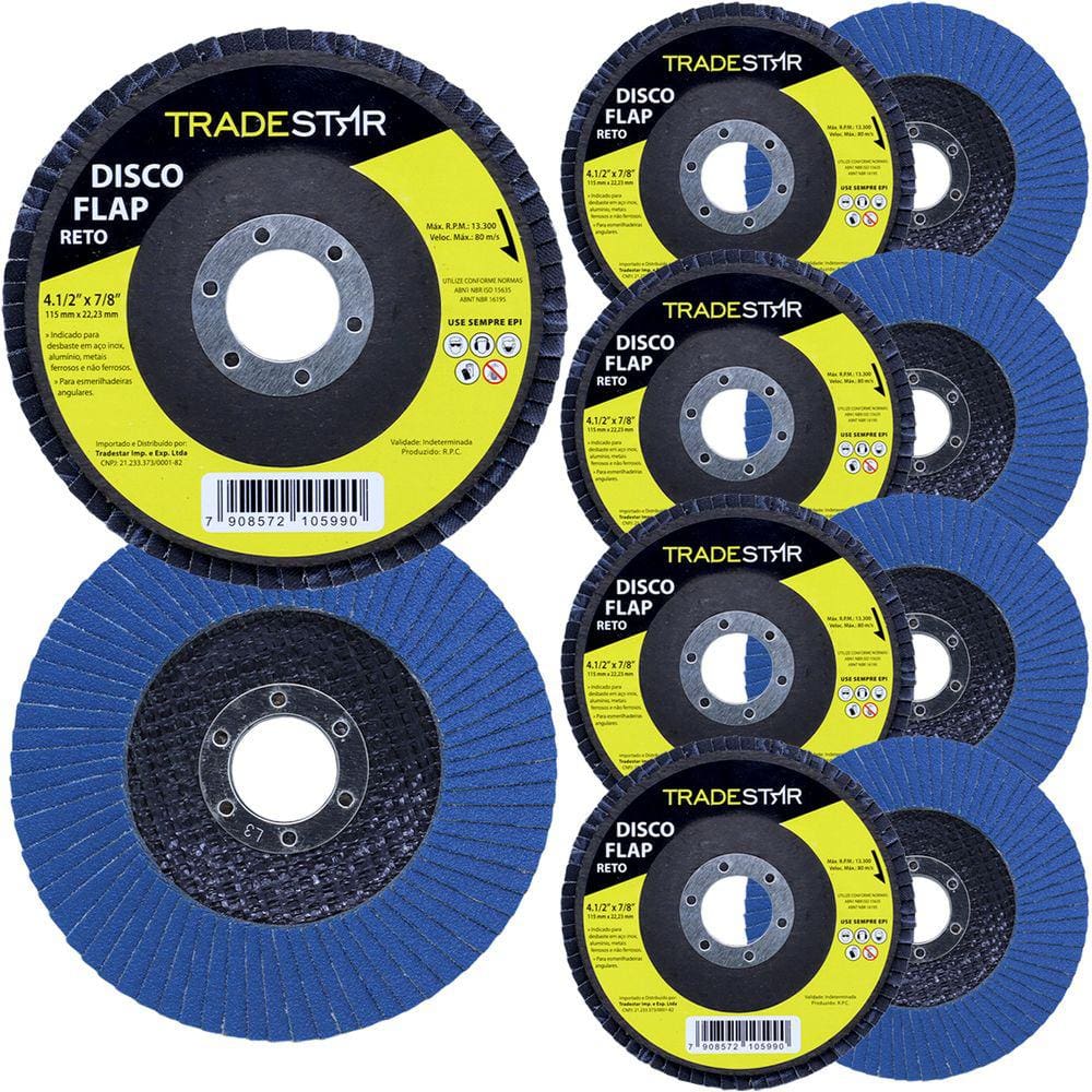 Kit Disco de Lixa Flap Reto 4.1/2 Grão 80 Lixadeira 10 UN
