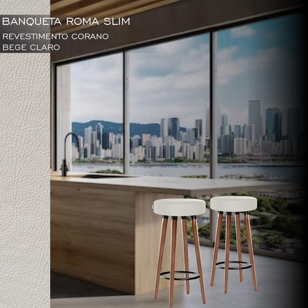 Banco Banqueta Roma Slim Redonda Alta 70cm Bege