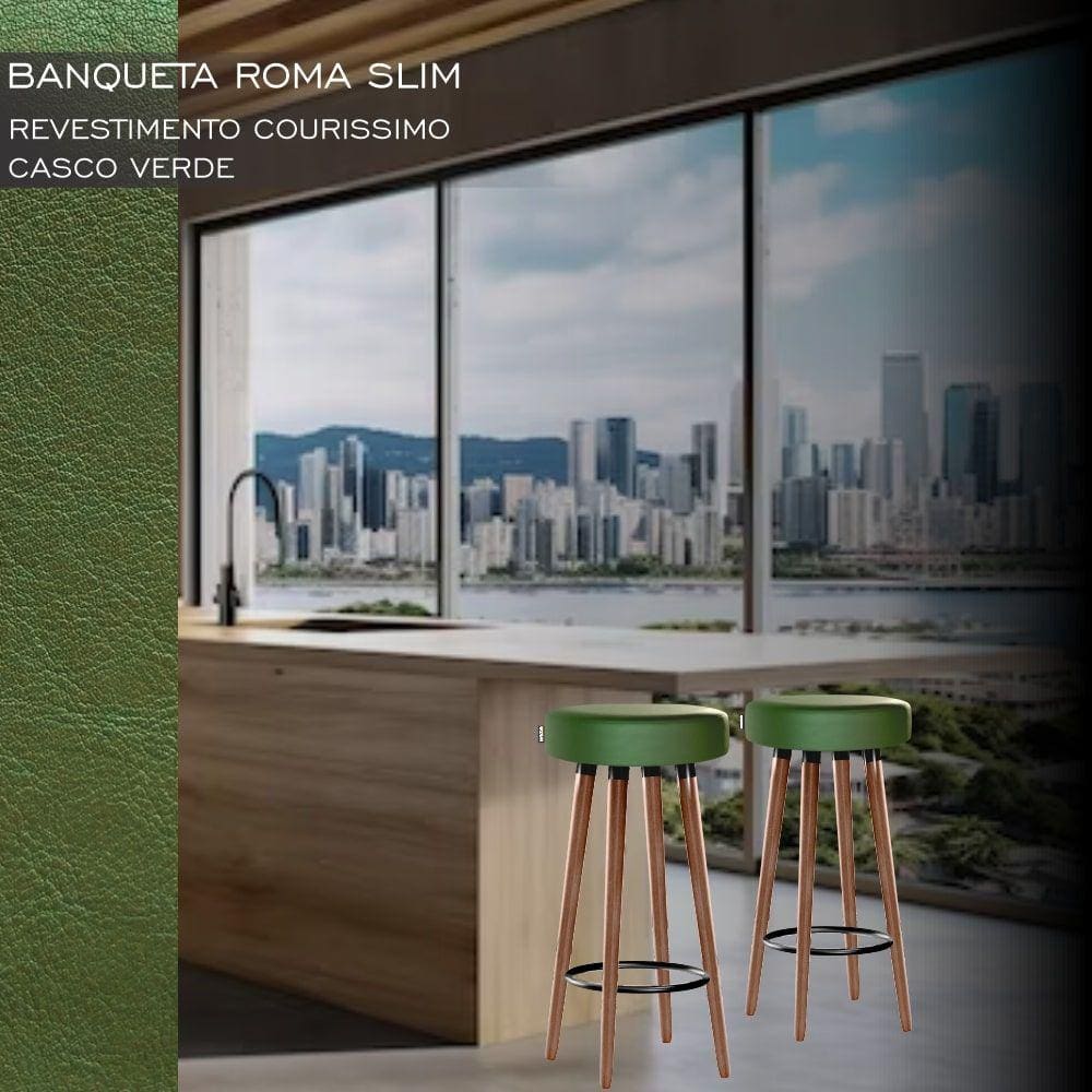 Banco Banqueta Roma Slim Redonda Alta 70cm Verde