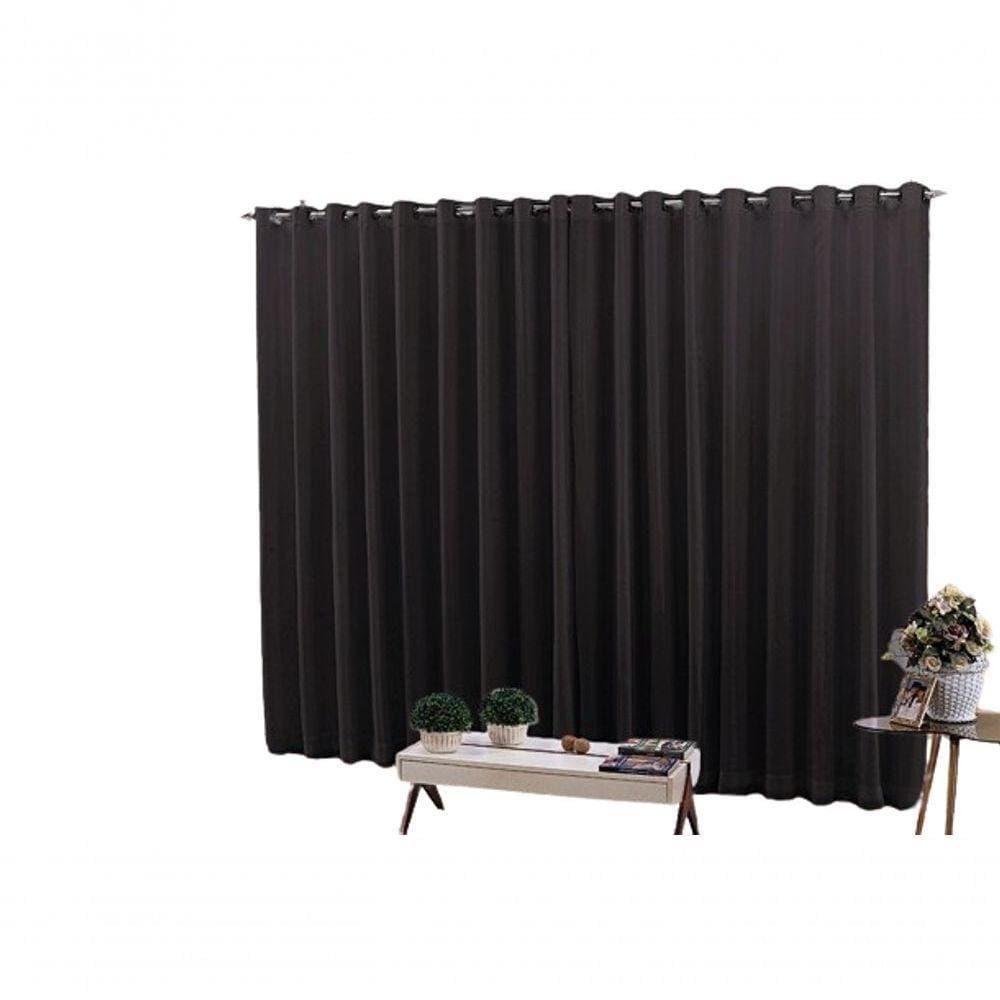 Cortina 4,00x2,30 Sala Quarto Cozinha Voil Forro Blackout Cor: Preto