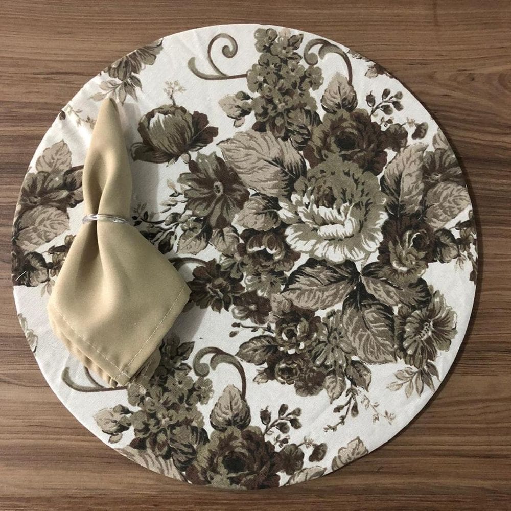 Jogo De Sousplat De Tecido 6 Lugares Completos Caqui