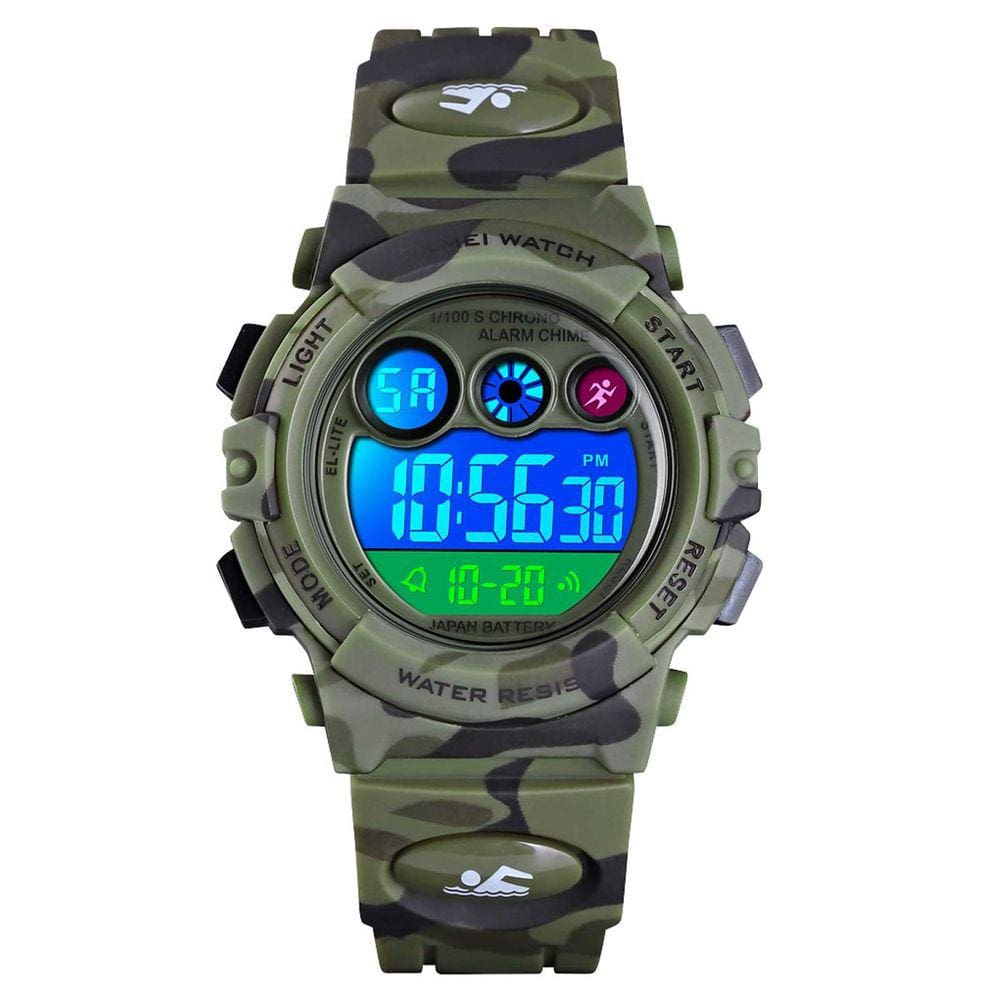 Relógio esportivo Tephea Kids à prova d`água com alarme LED, cronômetro verde