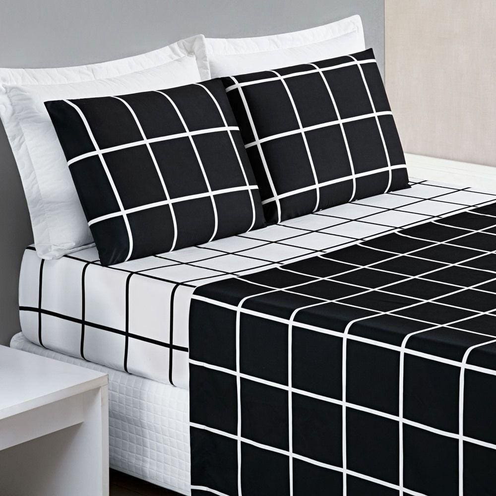 Jogo De Cama Com Lençol De Cima 200 Fios Austin Casal 04 Peças - Preto