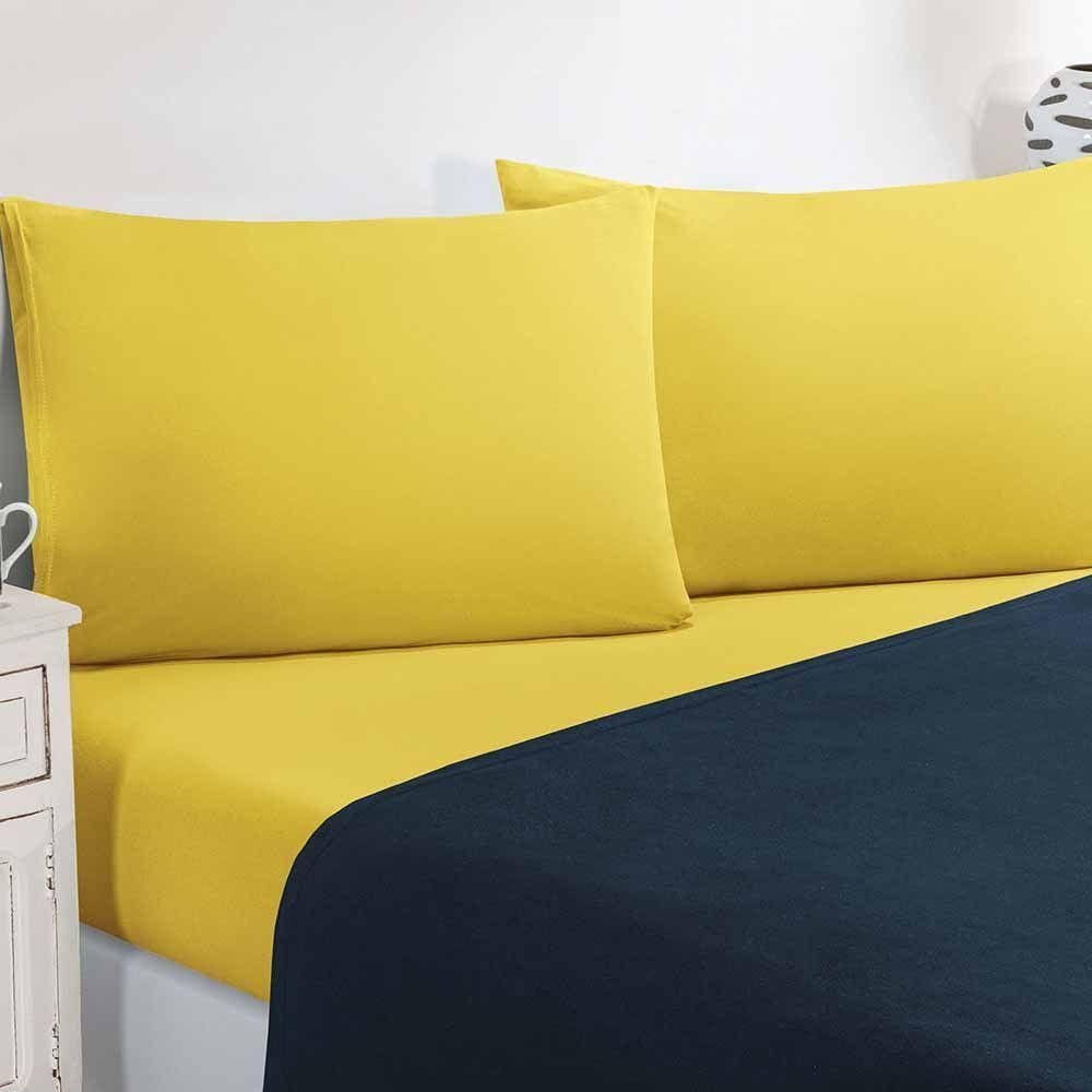 Jogo De Cama Malha Lençol 100% Algodão Gran Moratta 4 Peças Casal - Azul Marinho-amarelo