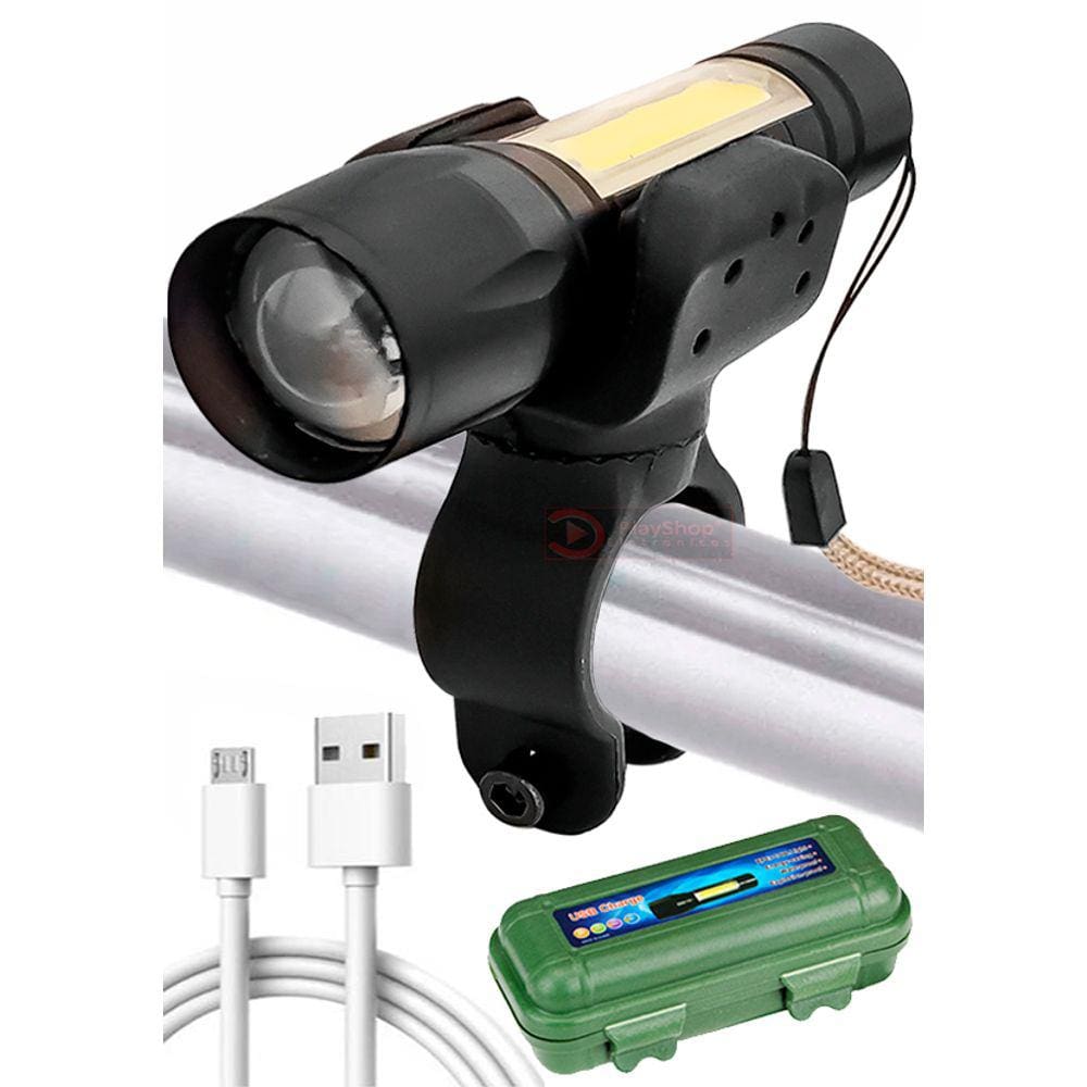 Kit Lanterna Bike Recarregável USB, Farol para Bicicleta 85000 Lumens 50000W + Cabo USB + Suporte Universal