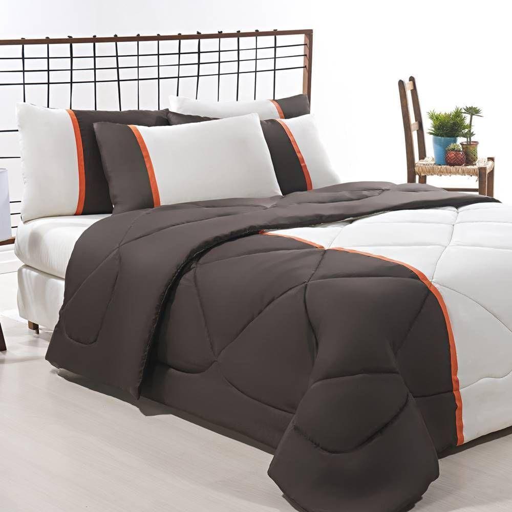 Enxoval Edredom + Jogo De Cama King Aconchego Premium 06 Peças - Marrom- Palha