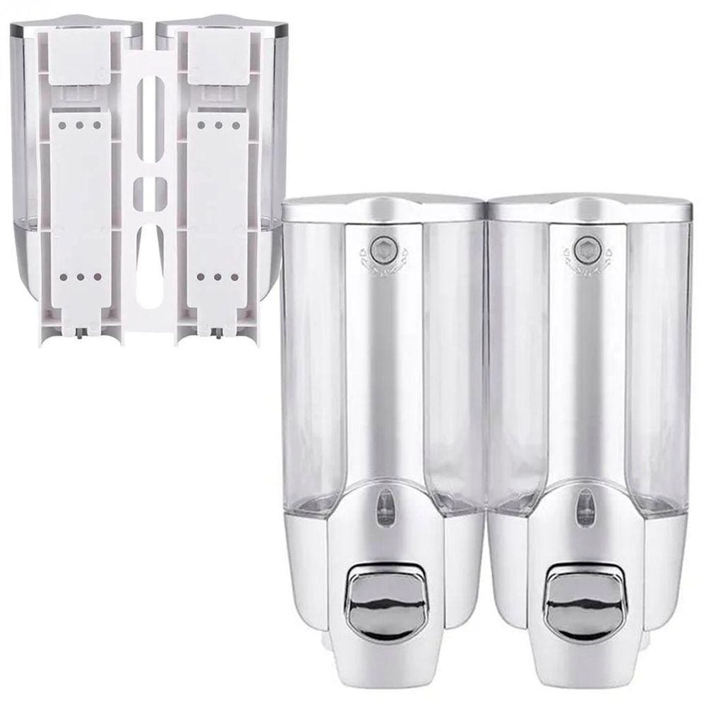 Dispenser Duplo Detergente Sabao Liquido Alcool Gel Parede Shampoo Condiconador Hotel Shopping