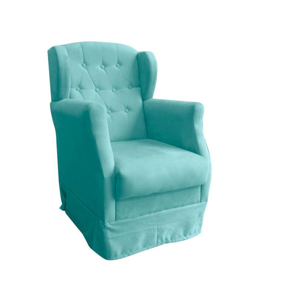 Poltrona Amamentação Balanço Manu com Puff Suede Azul Tifany Decor Elity