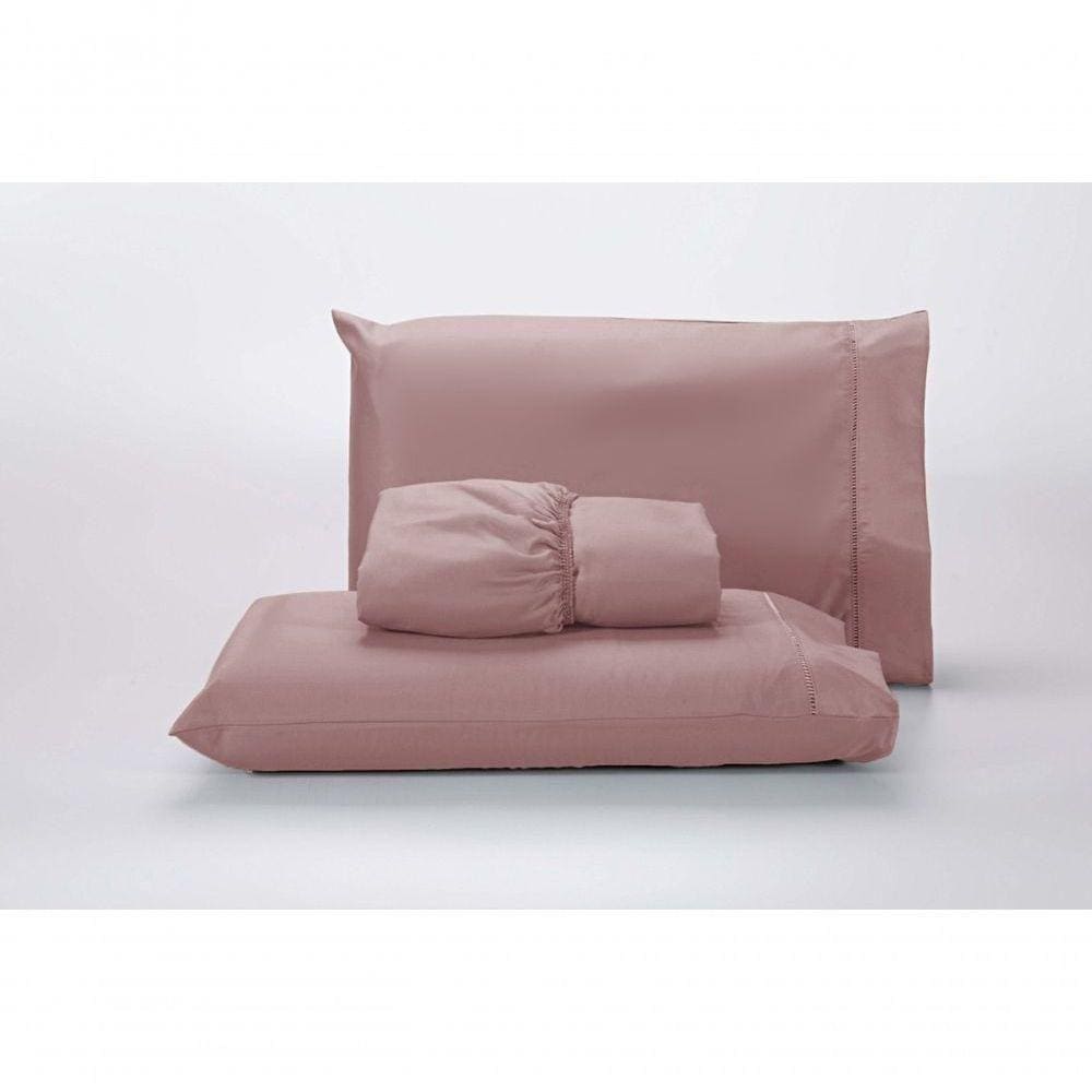 Jogo Lençol 400 Fios Ponto Palito Cama King 3pçs Poliéster - Rose