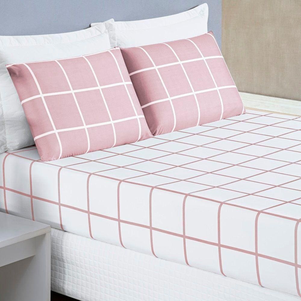 Jogo De Cama Lençol 200 Fios Austin Solteiro 02 Peças - Rosa