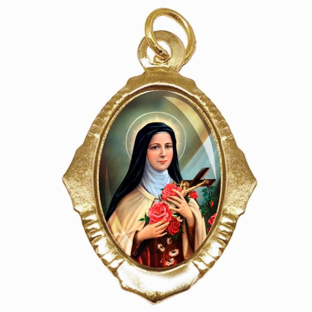 Medalha Chapa Resinada Santa Terezinha do Menino Jesus Dourada (2 unidades)