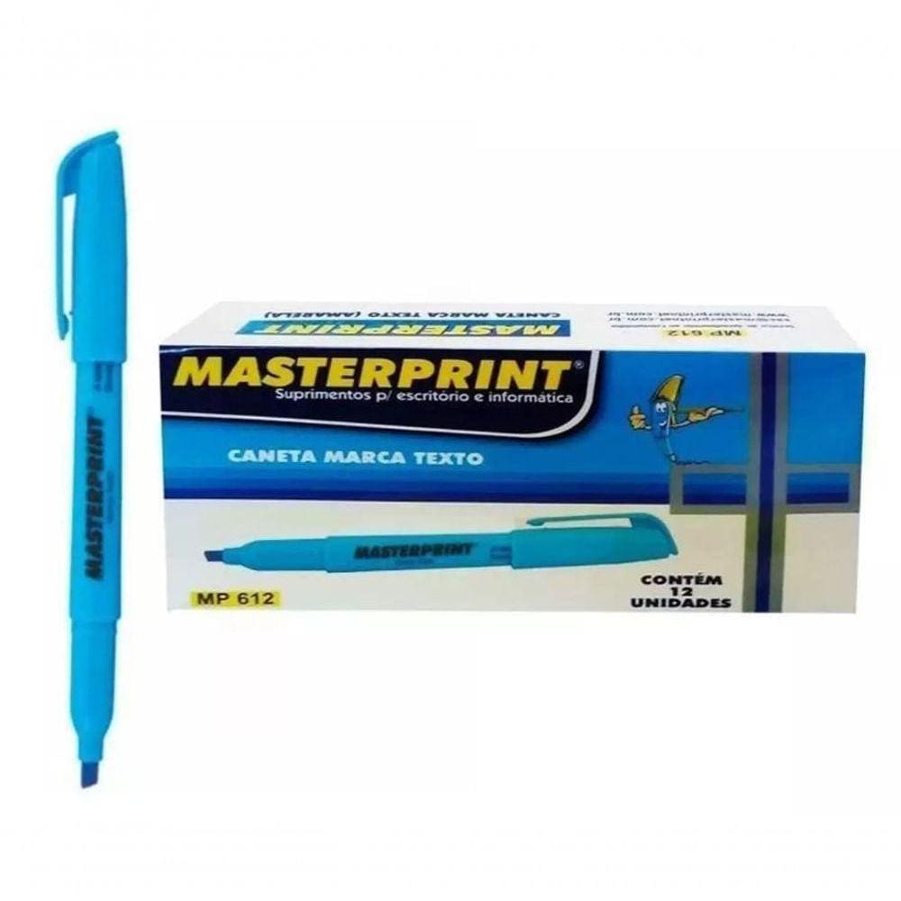 Caixa Caneta Marca Texto Masterprint - 12 Unidades Azul