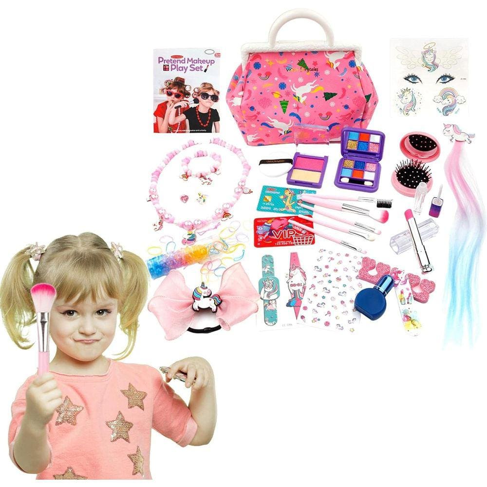 Jogo de maquiagem False Makeup Toys com bolsa de cosméticos para meninas