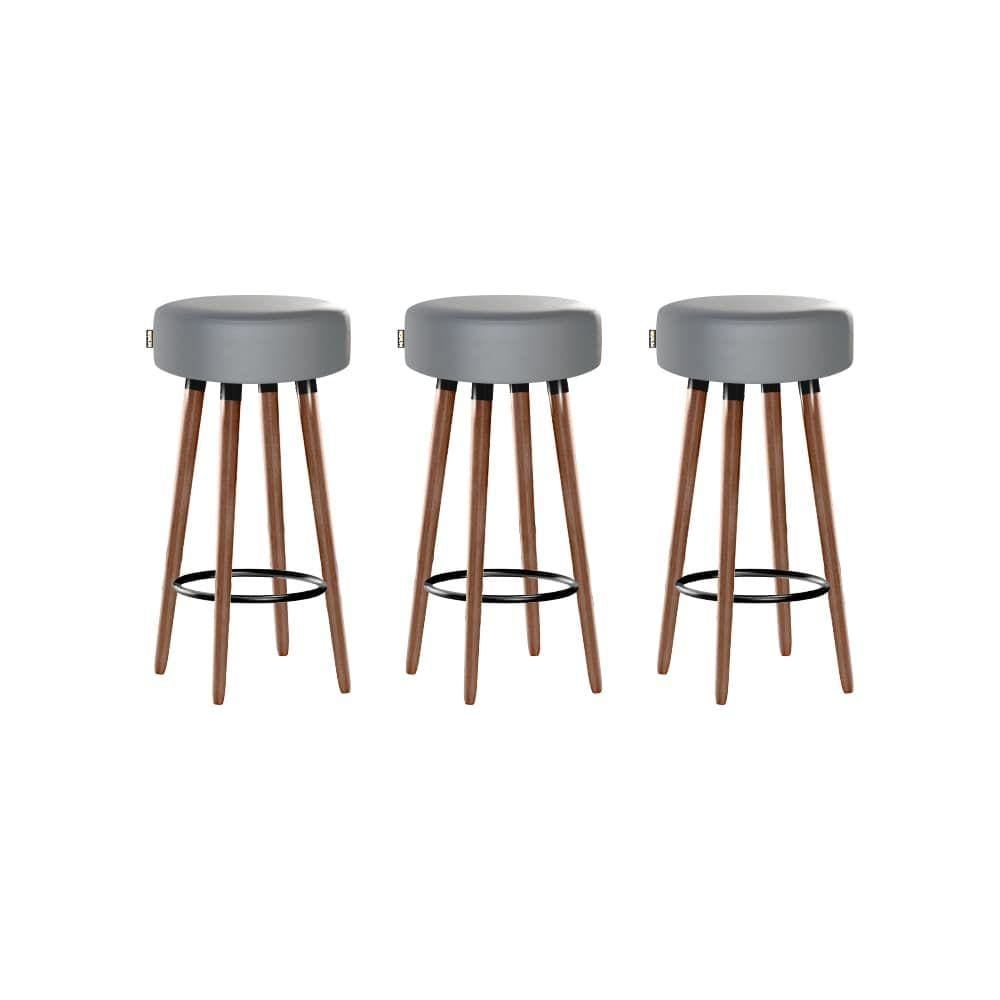 Kit 3 Banquetas Alta Pés Palito Roma Cinza 70cm