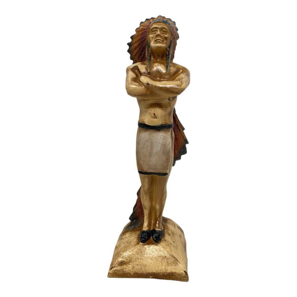 Escultura Índio Xamã Guardião Com Cocar 24 cm em Resina