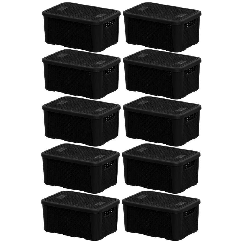 Caixa Organizadora Rattan 5,8 L com 10 Unidades Preto PLASNEW