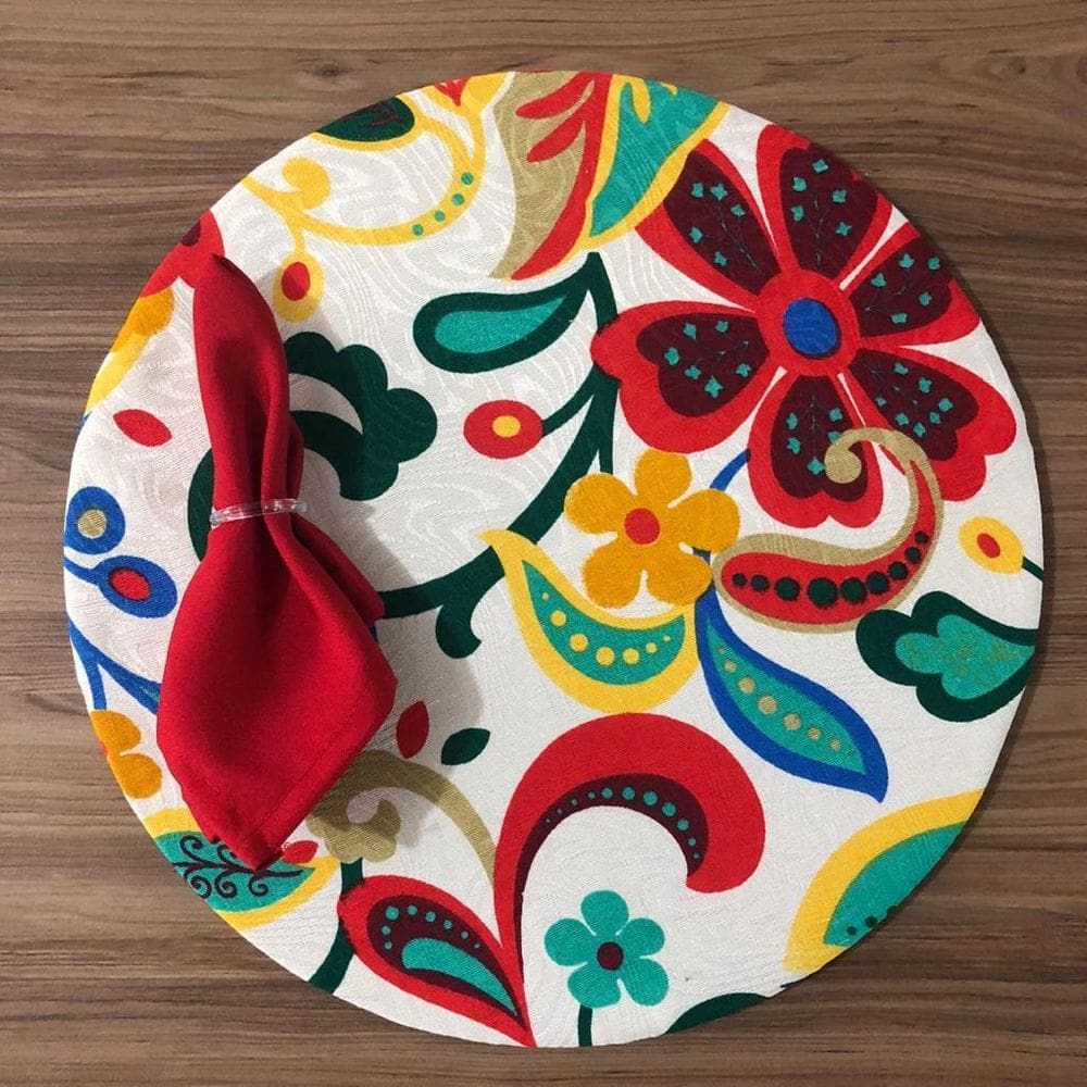 Jogo De Sousplat De Tecido 4 Lugares Completos Vermelho