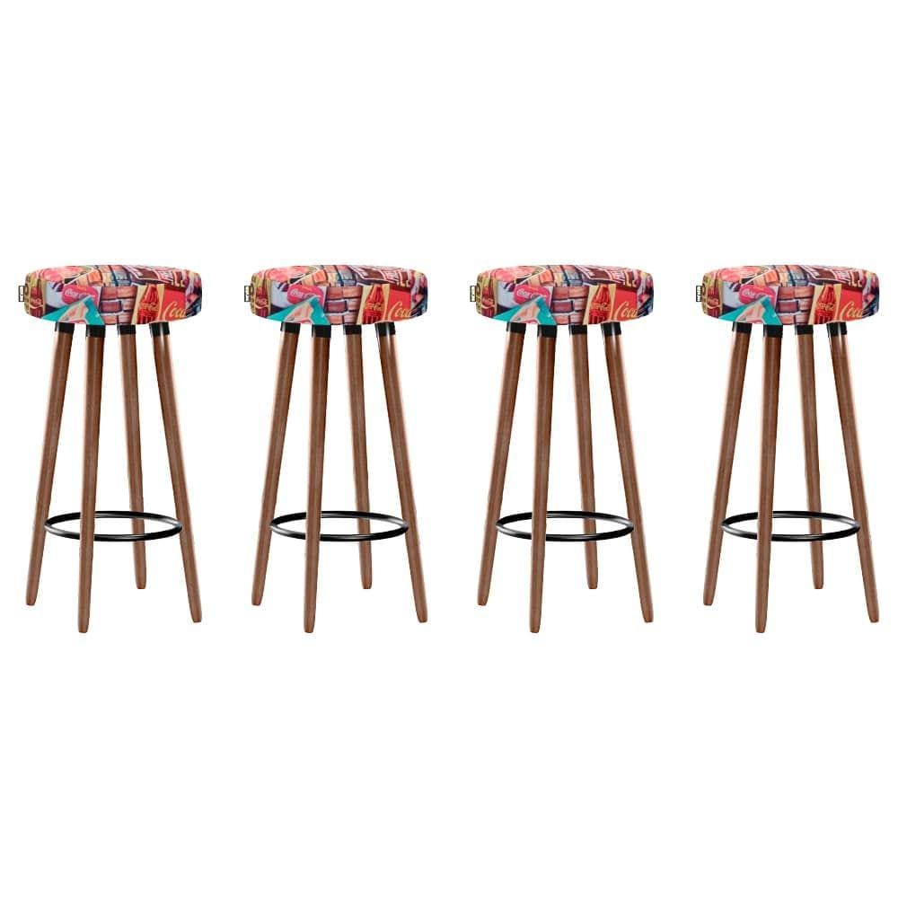 Kit 4 Banquetas Moderna Alta Roma Slim Coca Cola 70cm