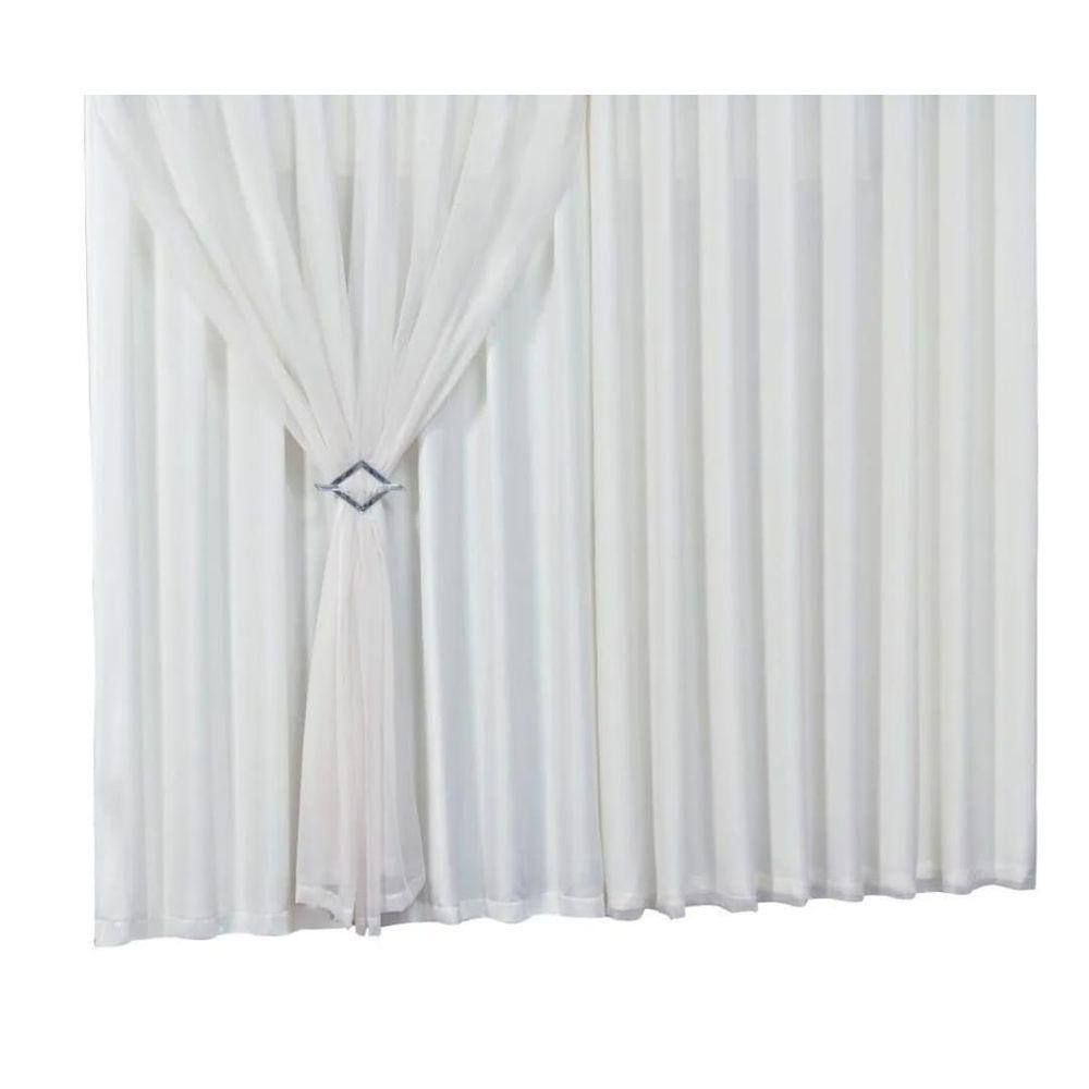Cortina 5,00M X 2,50M C Forro Tecido Microfibra Voil Branco
