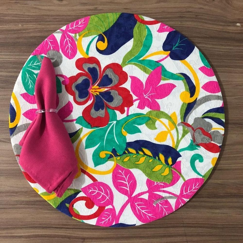 Jogo De Sousplat De Tecido 4 Lugares Completos Rosa