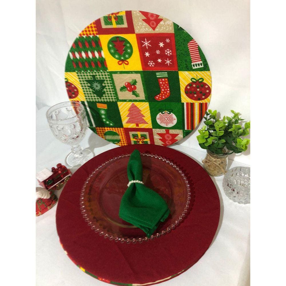 Jogo De Sousplat Natalino 6 Peças Completos Estampa Natal 13