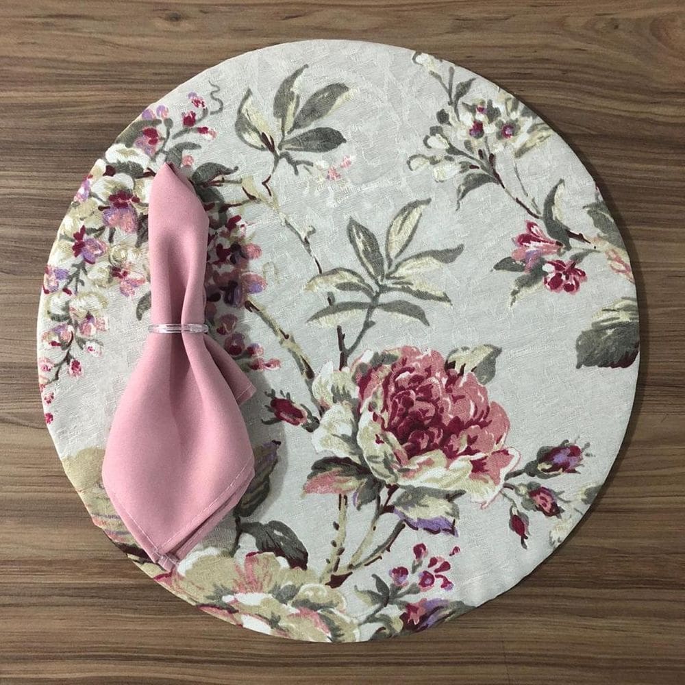 Jogo De Sousplat De Tecido 4 Lugares Completos Rosa